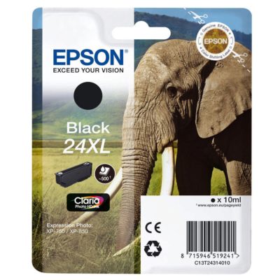 Epson Elephant 24XL Claria Photo Ink, High Yield Ink Cartridge, Black Single Pack, C13T24314010 Epson Elephant 24XL Claria Photo Ink, High Yield Ink Cartridge, Black Single Pack, C13T24314010